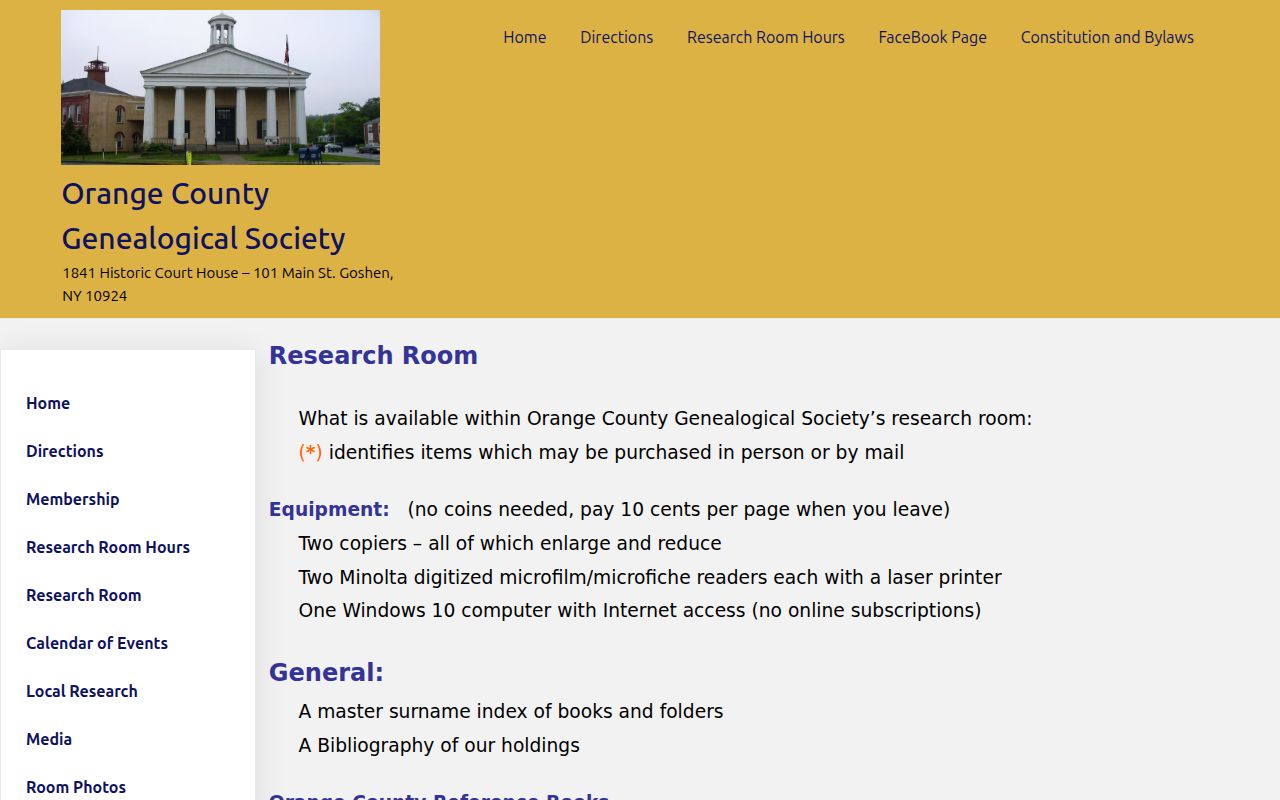 Town of Monroe city directory research room at the Orange County Genealogical Society
