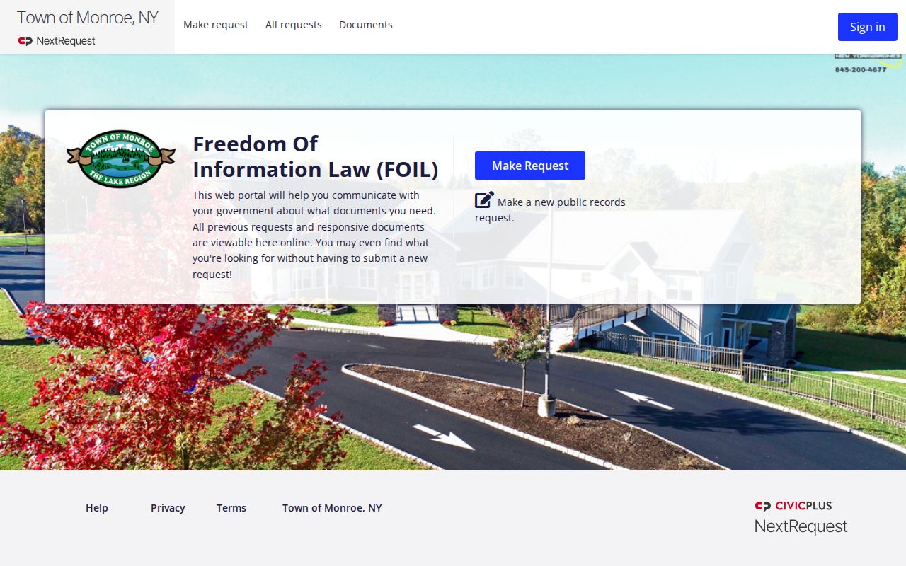 Town of Monroe residents directory FOIL request portal