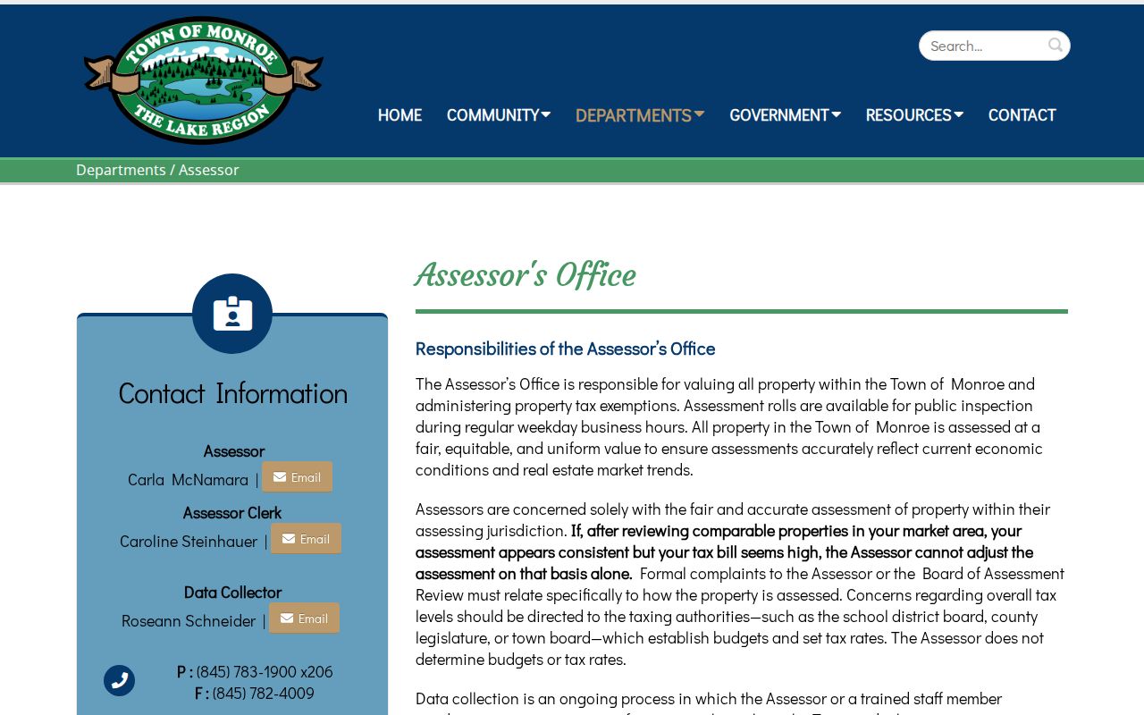 Town of Monroe residents directory assessment roll access instructions