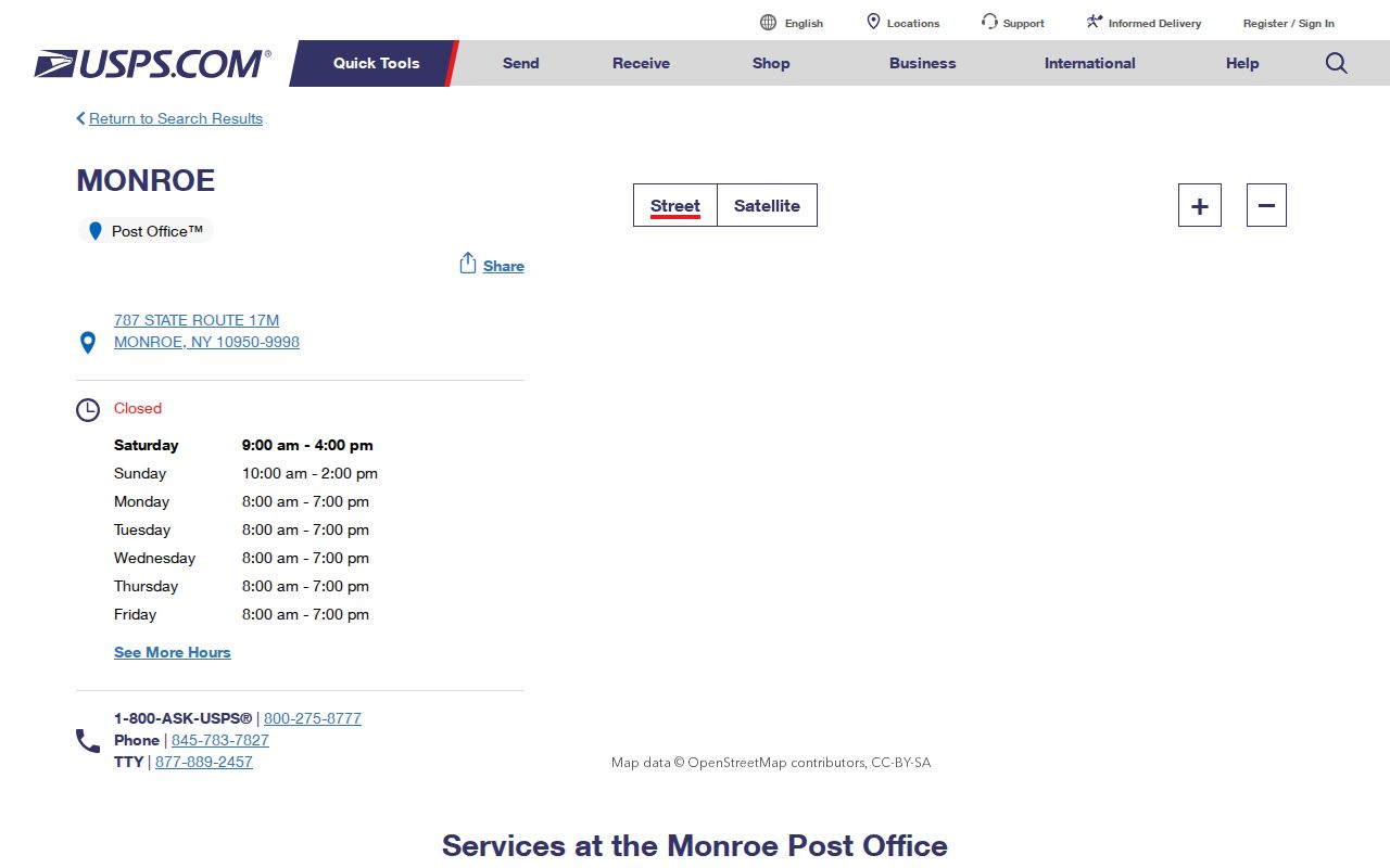 Town of Monroe ZIP code directory USPS post office listing